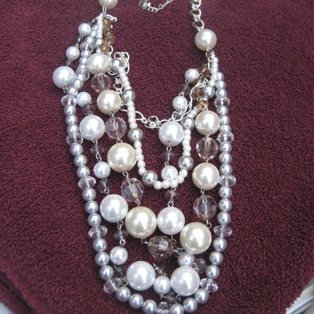 Faux pearl,bead & glass 4 strand necklace